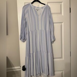 Gibson Latimer Blue Long Sleeve V-Neck Sundress